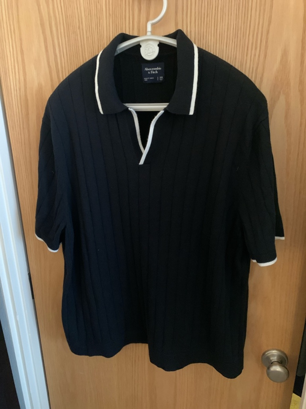 Abercrombie & Fitch Black Johnny Collar Polo with White Trim